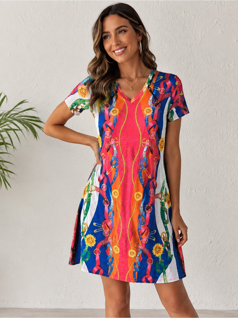 David Cline Colorful Equestrian Print Dress – Size Small